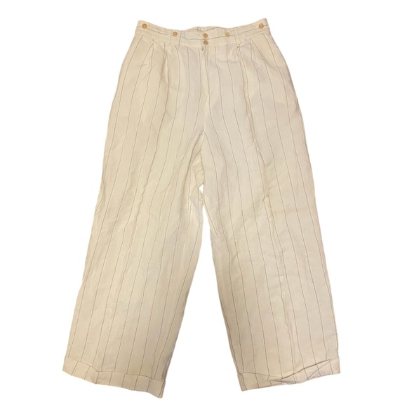 Vintage Made in USA Ralph Lauren Cream Linen Blend High Rise Pants Women's 10 - Picture 1 of 12